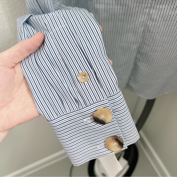 NWT TIBI JONES ASYMMETRIC STRIPED COTTON SHIRT IN BLUE - Picture 10 of 11